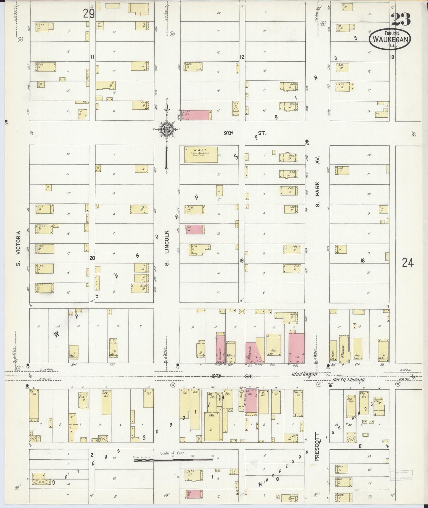 Sanborn Fire Insurance Map from Waukegan, Lake County, Illinois. (1912), Sheet 23 – Historic Sanborn Fire Insurance Map Print