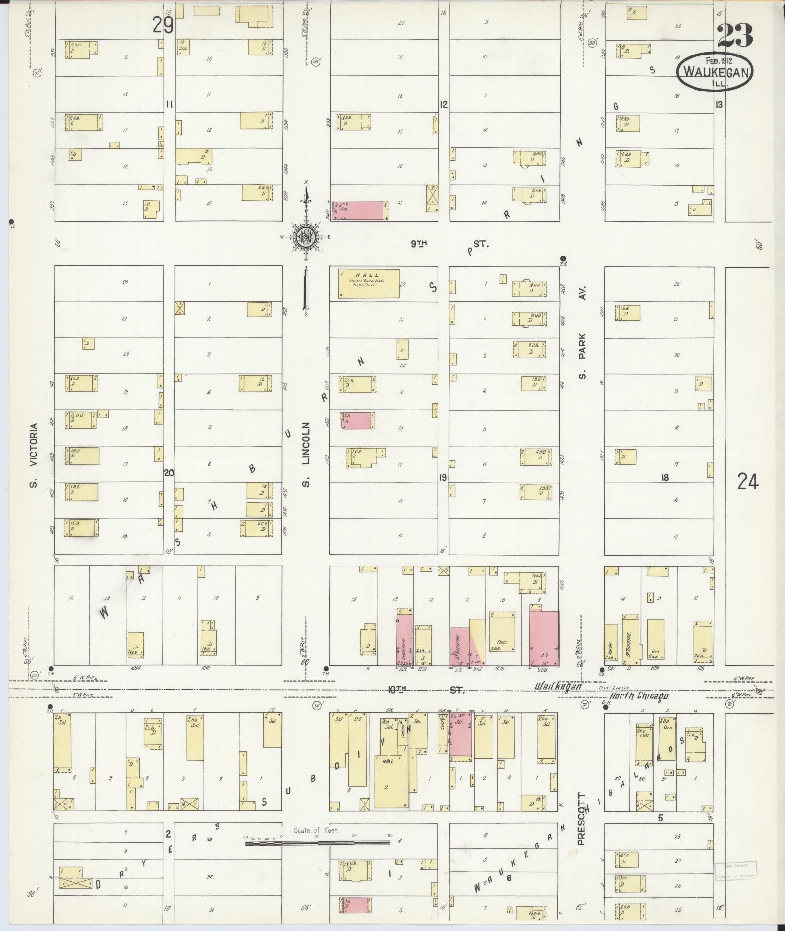 Sanborn Fire Insurance Map from Waukegan, Lake County, Illinois. (1912), Sheet 23 – Historic Sanborn Fire Insurance Map Print