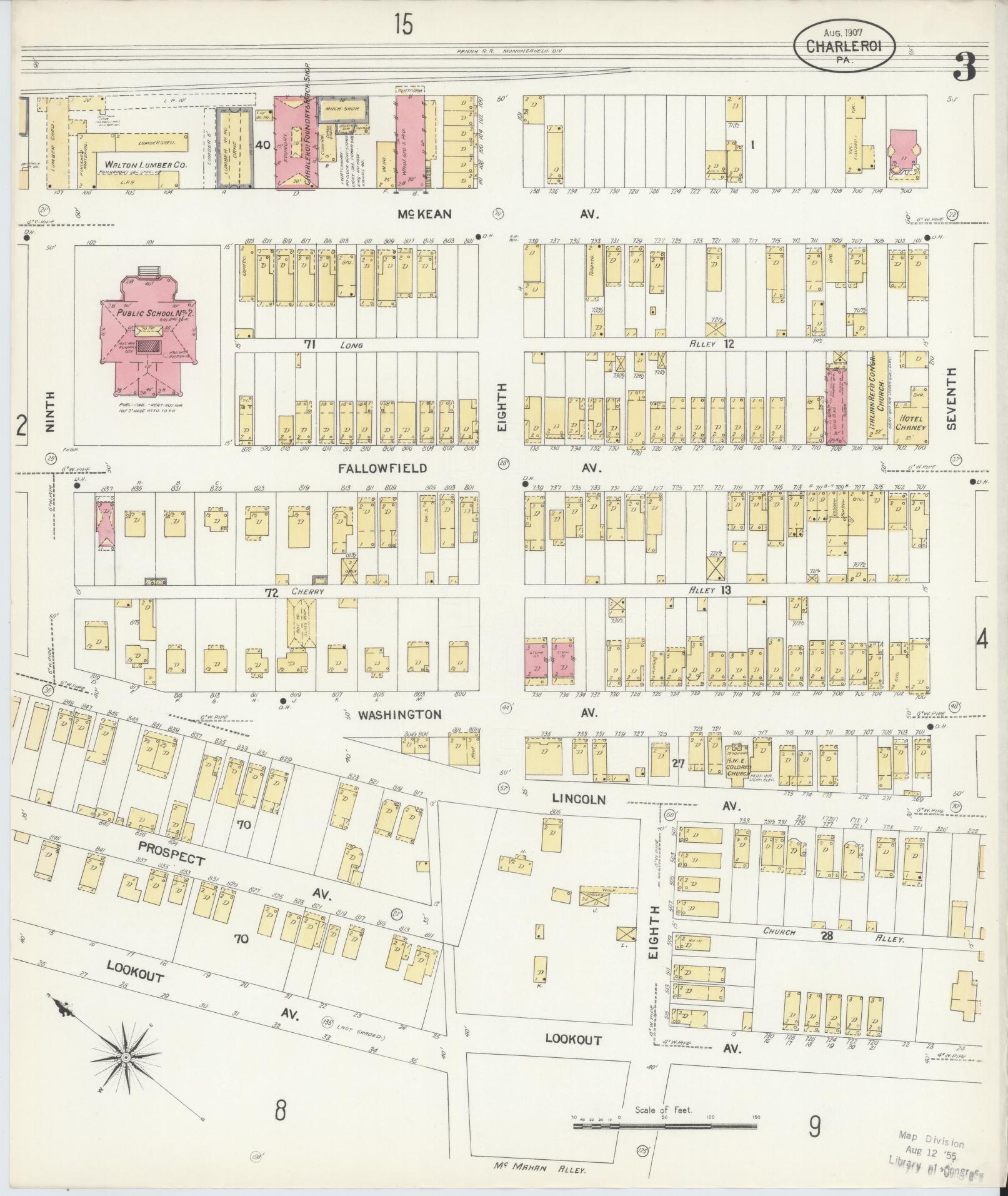 Sanborn Fire Insurance Map from Charleroi, Washington County, Pennsylvania (1907), Sheet #0003 - Complete Map Set gallery image, historic Sanborn map, vintage wall art, Pennsylvania Pennsylvania