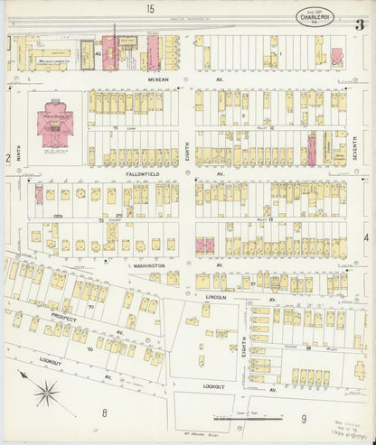 Sanborn Fire Insurance Map from Charleroi, Washington County, Pennsylvania (1907), Sheet #0003 - Complete Map Set gallery image, historic Sanborn map, vintage wall art, Pennsylvania Pennsylvania