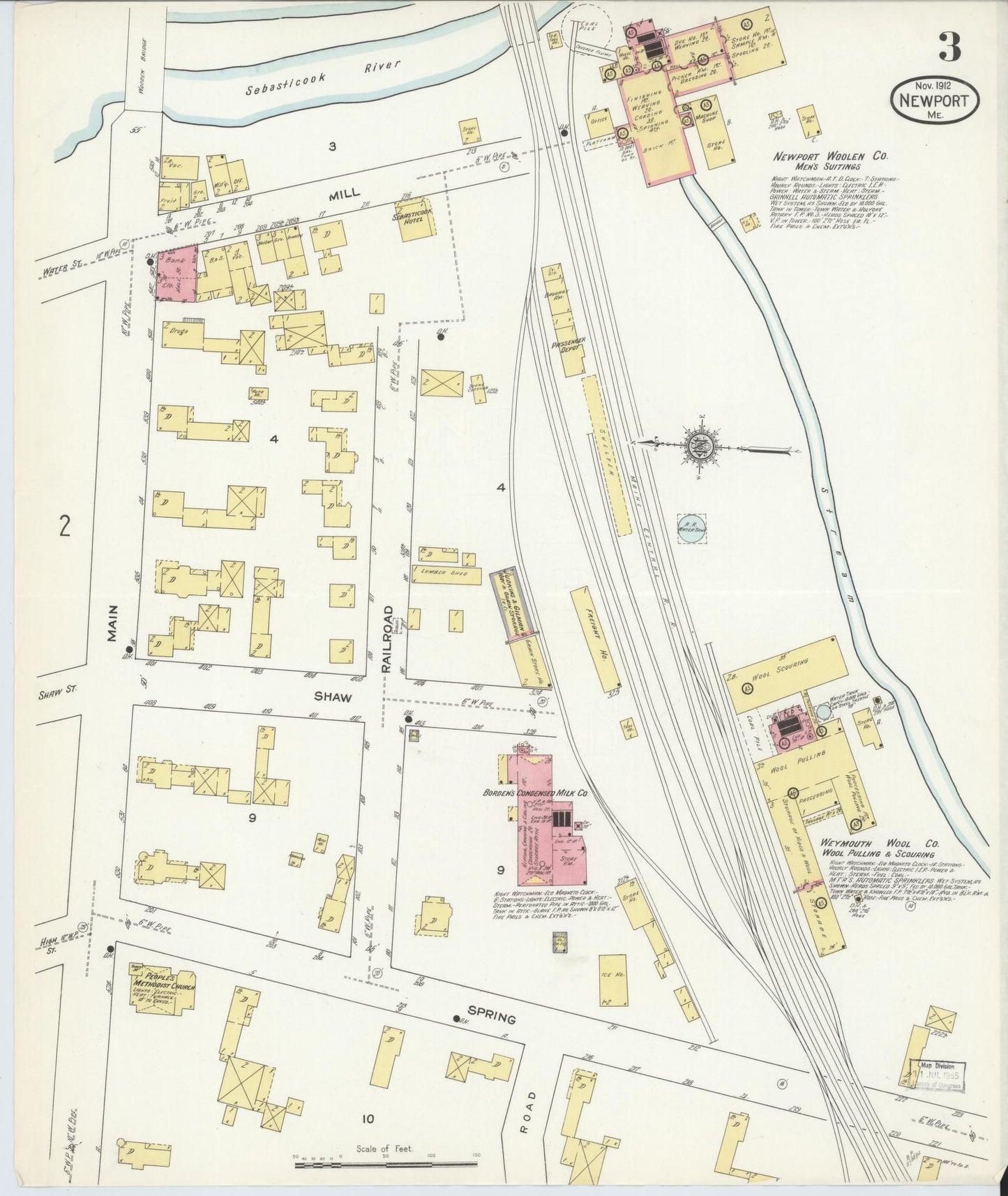 Sanborn Fire Insurance Map from Newport, Penobscot County, Maine (1912), Sheet #0003 - Historic Sanborn Fire Insurance Map Print, vintage old map wall art, antique decor, genealogy gift, Maine Maine map
