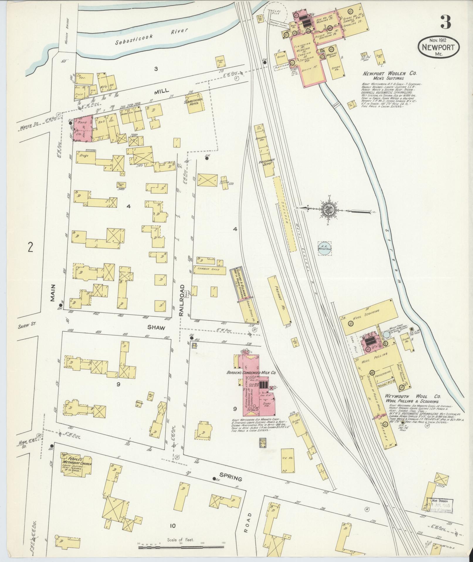Sanborn Fire Insurance Map from Newport, Penobscot County, Maine (1912), Sheet #0003 - Historic Sanborn Fire Insurance Map Print, vintage old map wall art, antique decor, genealogy gift, Maine Maine map
