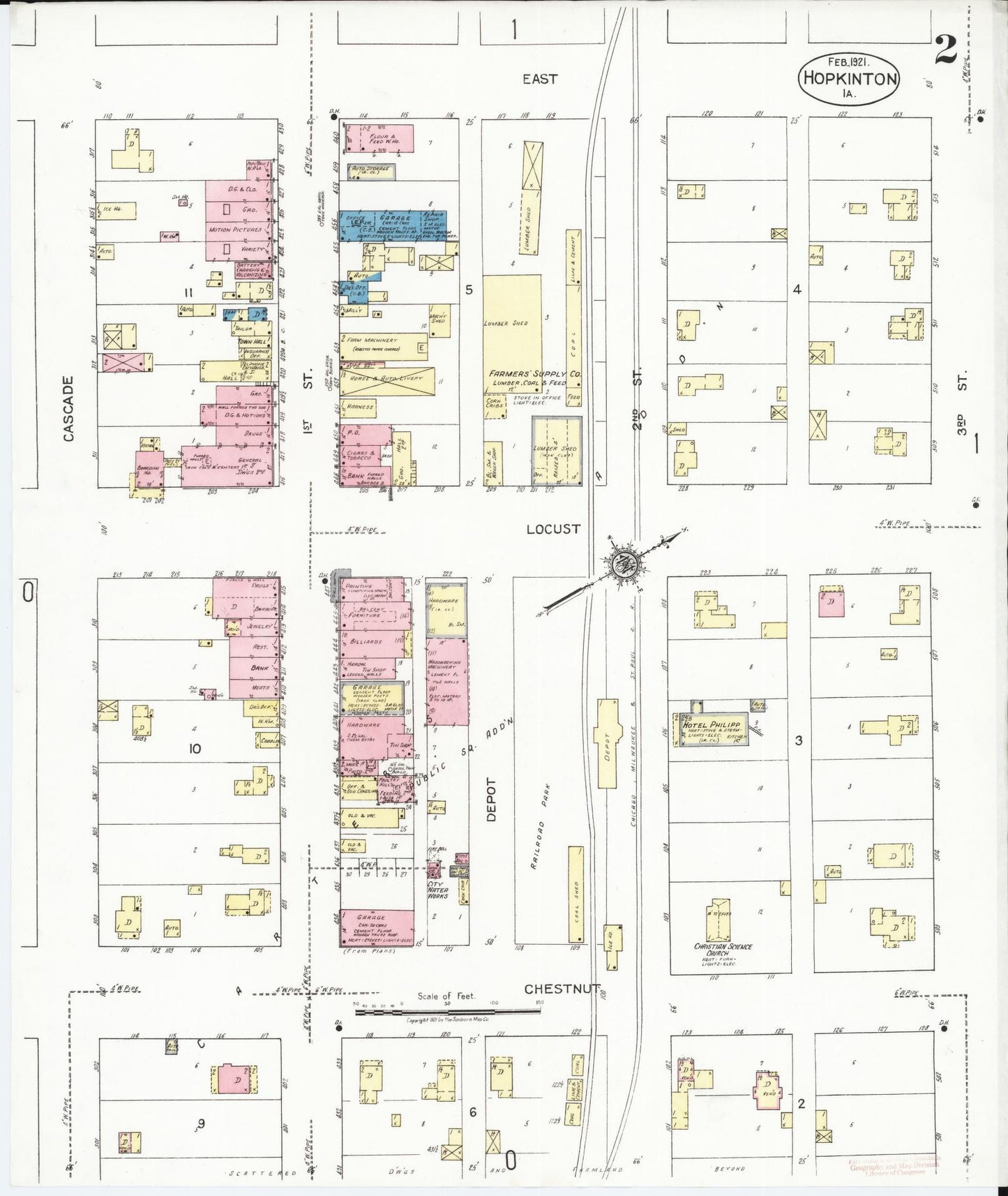 Sanborn Fire Insurance Map from Hopkinton, Delaware County, Iowa (1921), Sheet #0002 - Historic Sanborn Fire Insurance Map Print