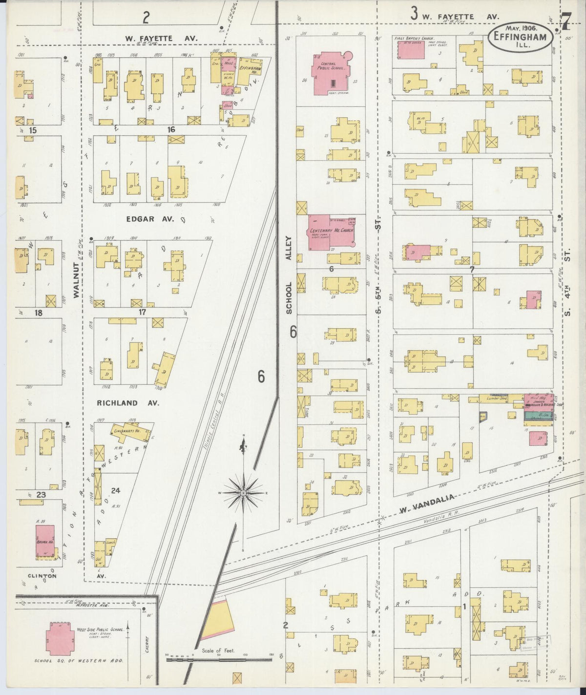 Sanborn Fire Insurance Map from Effingham, Effingham County, Illinois (1906), Sheet #0007 - Complete Map Set gallery image, historic Sanborn map, vintage wall art, Illinois Illinois