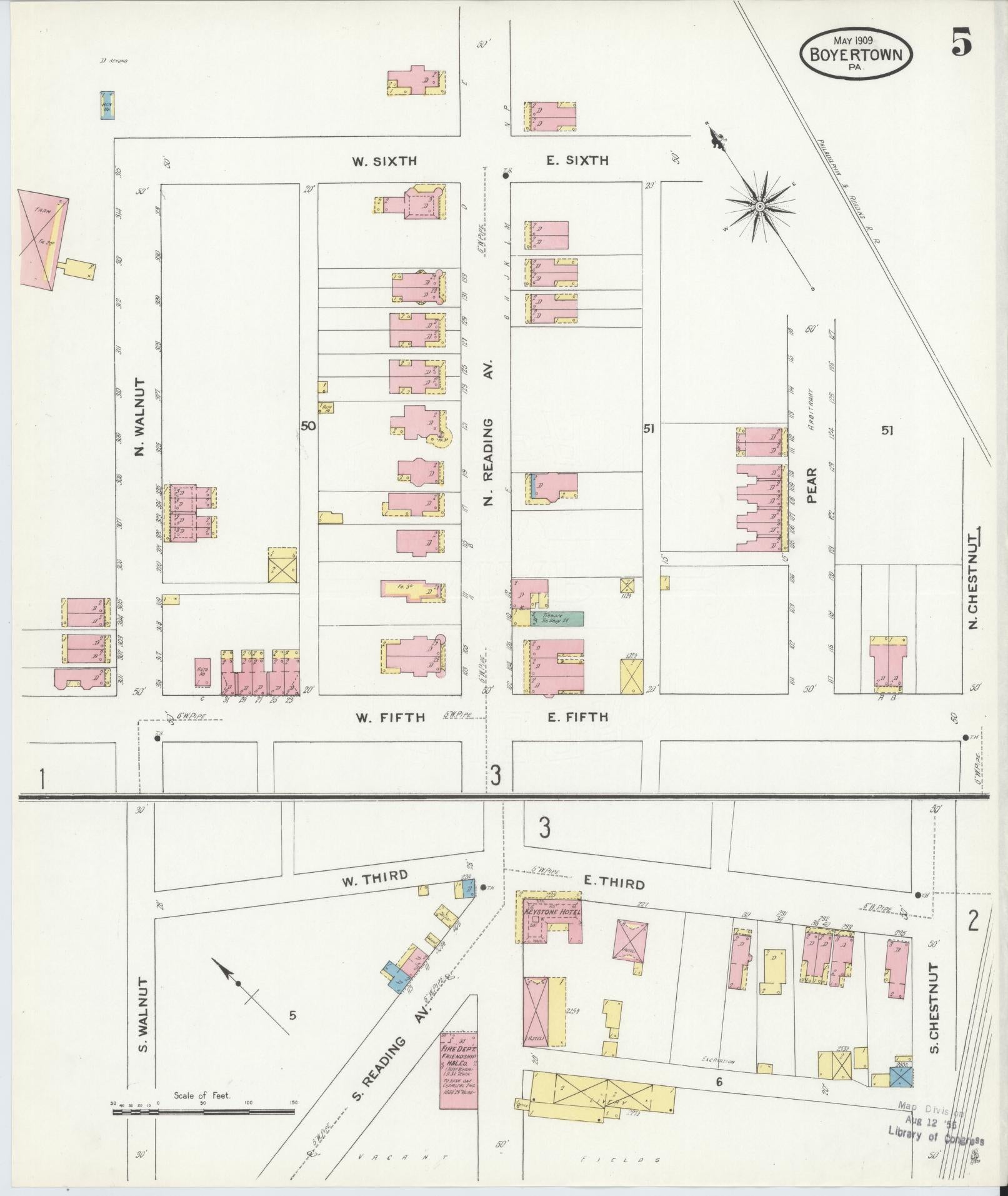 Sanborn Fire Insurance Map from Boyertown, Berks County, Pennsylvania (1909), Sheet #0005 - Historic Sanborn Fire Insurance Map Print, vintage old map wall art, antique decor, genealogy gift, Pennsylvania Pennsylvania map