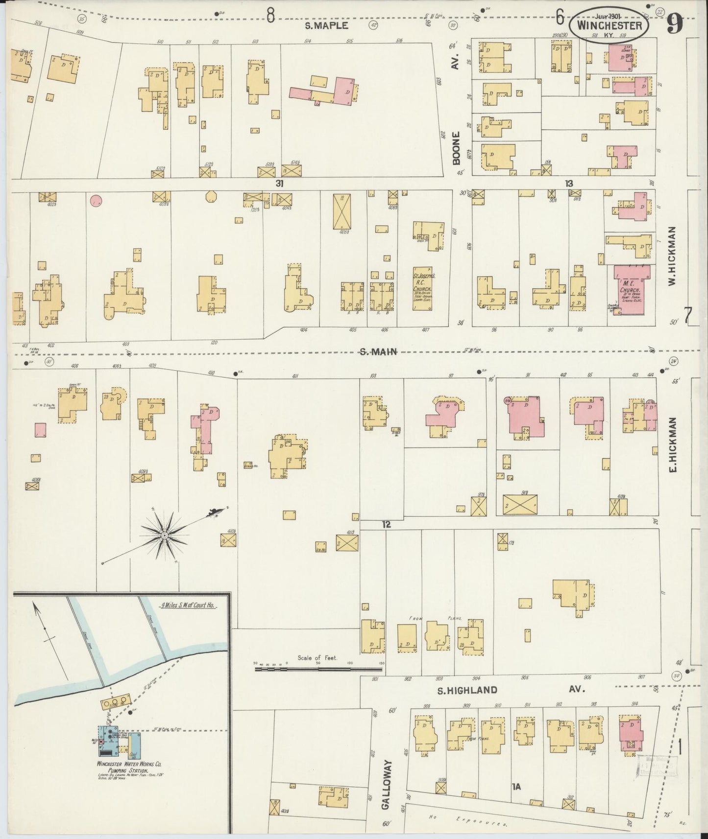 Sanborn Fire Insurance Map from Winchester, Clark County, Kentucky (1901), Sheet #0009 - Complete Map Set gallery image, historic Sanborn map, vintage wall art, Kentucky Kentucky