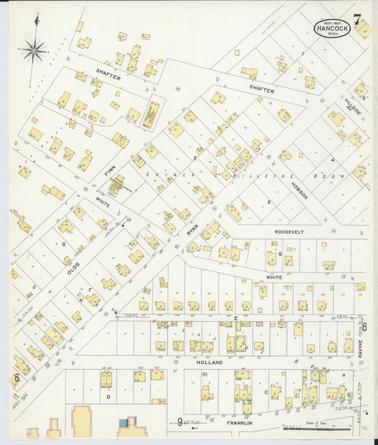 Sanborn Fire Insurance Map from Hancock, Houghton County, Michigan (1907), Sheet #0007 - Historic Sanborn Fire Insurance Map Print, vintage old map wall art, antique decor, genealogy gift, Michigan Michigan map