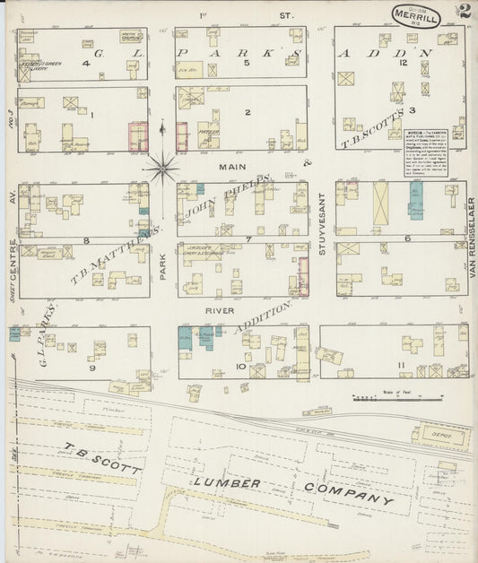 Sanborn Fire Insurance Map from Merrill, Lincoln County, Wisconsin (1884), Sheet #0002 - Historic Sanborn Fire Insurance Map Print, vintage old map wall art, antique decor, genealogy gift, Wisconsin Wisconsin map