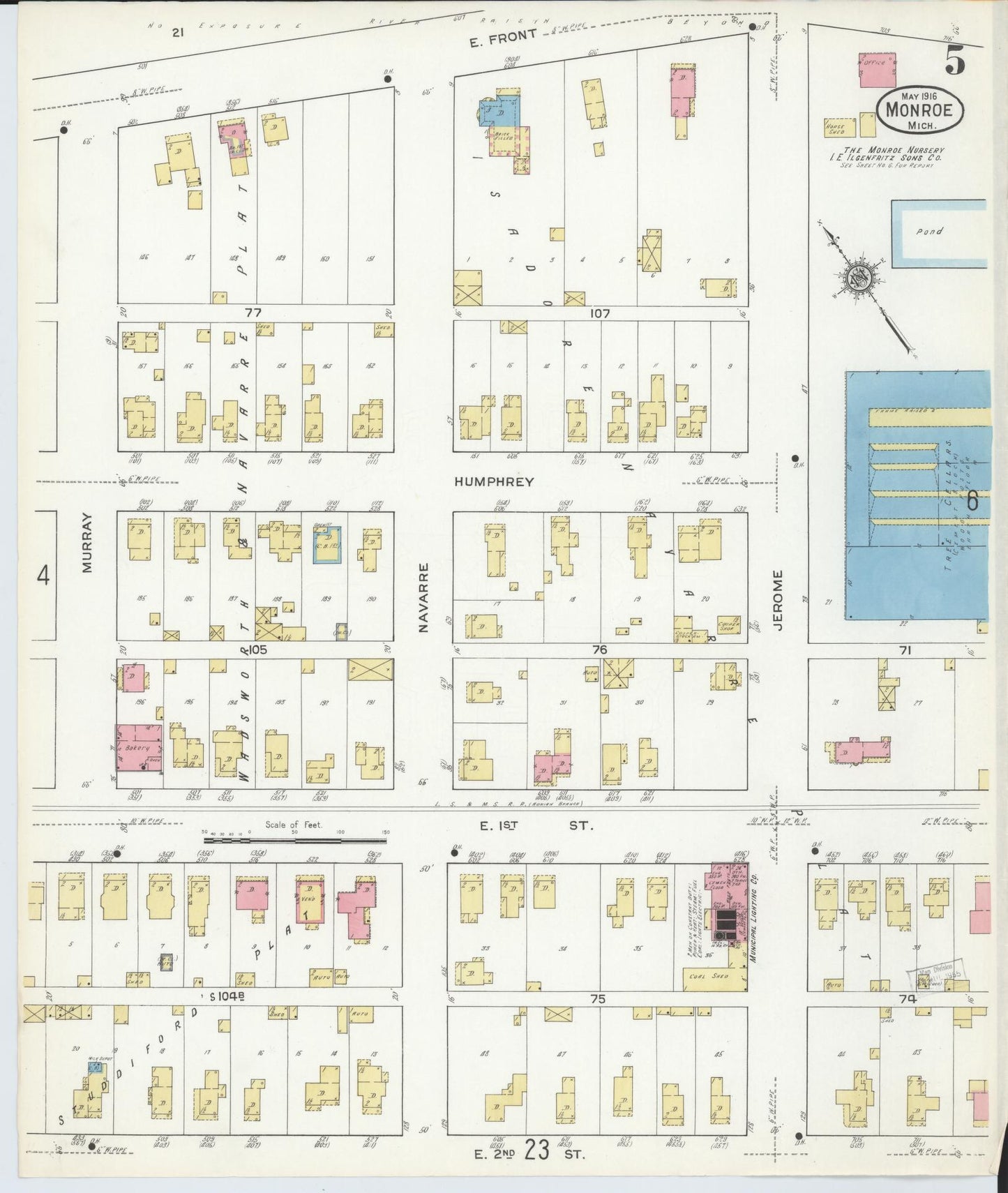 Sanborn Fire Insurance Map from Monroe, Monroe County, Michigan (1916), Sheet #0005 - Historic Sanborn Fire Insurance Map Print, vintage old map wall art, antique decor, genealogy gift, Michigan Michigan map