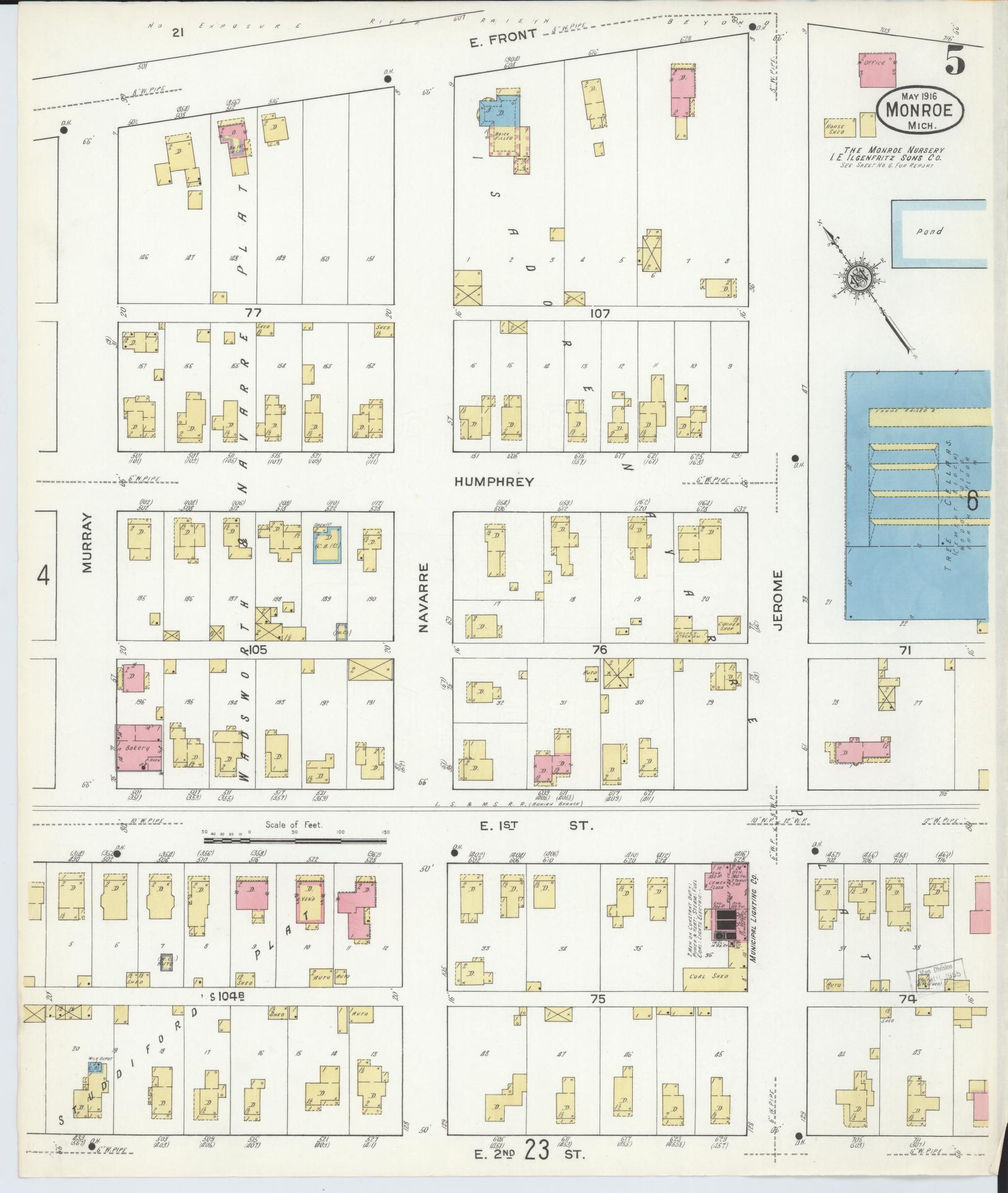 Sanborn Fire Insurance Map from Monroe, Monroe County, Michigan (1916), Sheet #0005 - Historic Sanborn Fire Insurance Map Print, vintage old map wall art, antique decor, genealogy gift, Michigan Michigan map