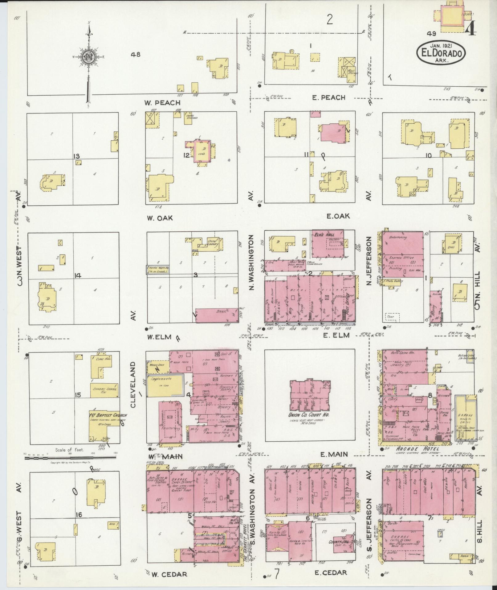 Sanborn Fire Insurance Map from El Dorado, Union County, Arkansas (1921), Sheet #0004 - Complete Map Set gallery image, historic Sanborn map, vintage wall art, Arkansas Arkansas
