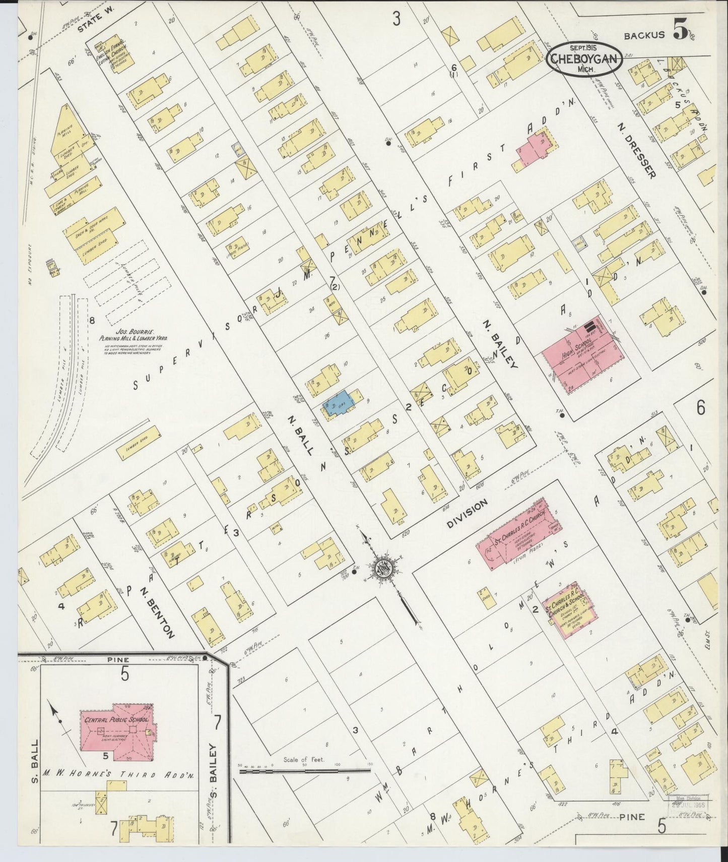 Sanborn Fire Insurance Map from Cheboygan, Cheboygan County, Michigan (1915), Sheet #0005 - Complete Map Set gallery image, historic Sanborn map, vintage wall art, Michigan Michigan