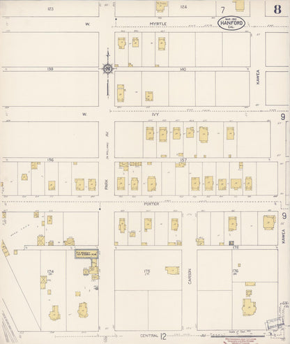 Sanborn Fire Insurance Map from Hanford, Kings County, California (1913), Sheet #0008 - Complete Map Set gallery image, historic Sanborn map, vintage wall art, California California