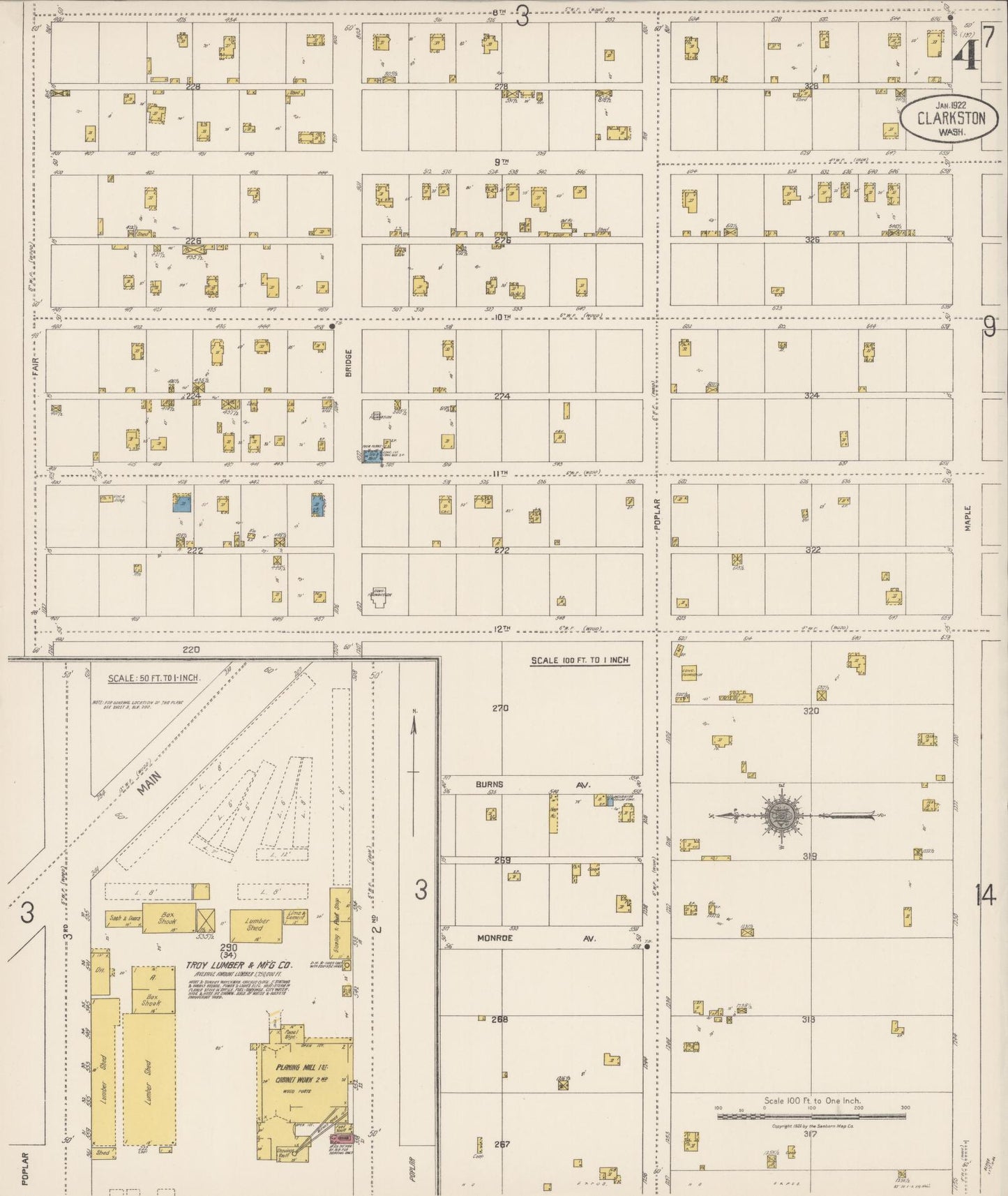 Sanborn Fire Insurance Map from Clarkston, Asotin County, Washington (1922), Sheet #0004 - Complete Map Set gallery image, historic Sanborn map, vintage wall art, Washington Washington