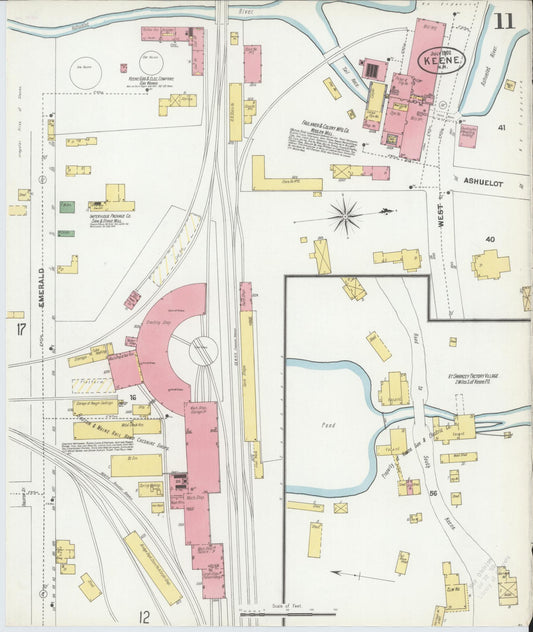 Sanborn Fire Insurance Map from Keene, Cheshire County, New Hampshire (1902), Sheet #0011 - Historic Sanborn Fire Insurance Map Print, vintage old map wall art, antique decor, genealogy gift, New Hampshire New Hampshire map