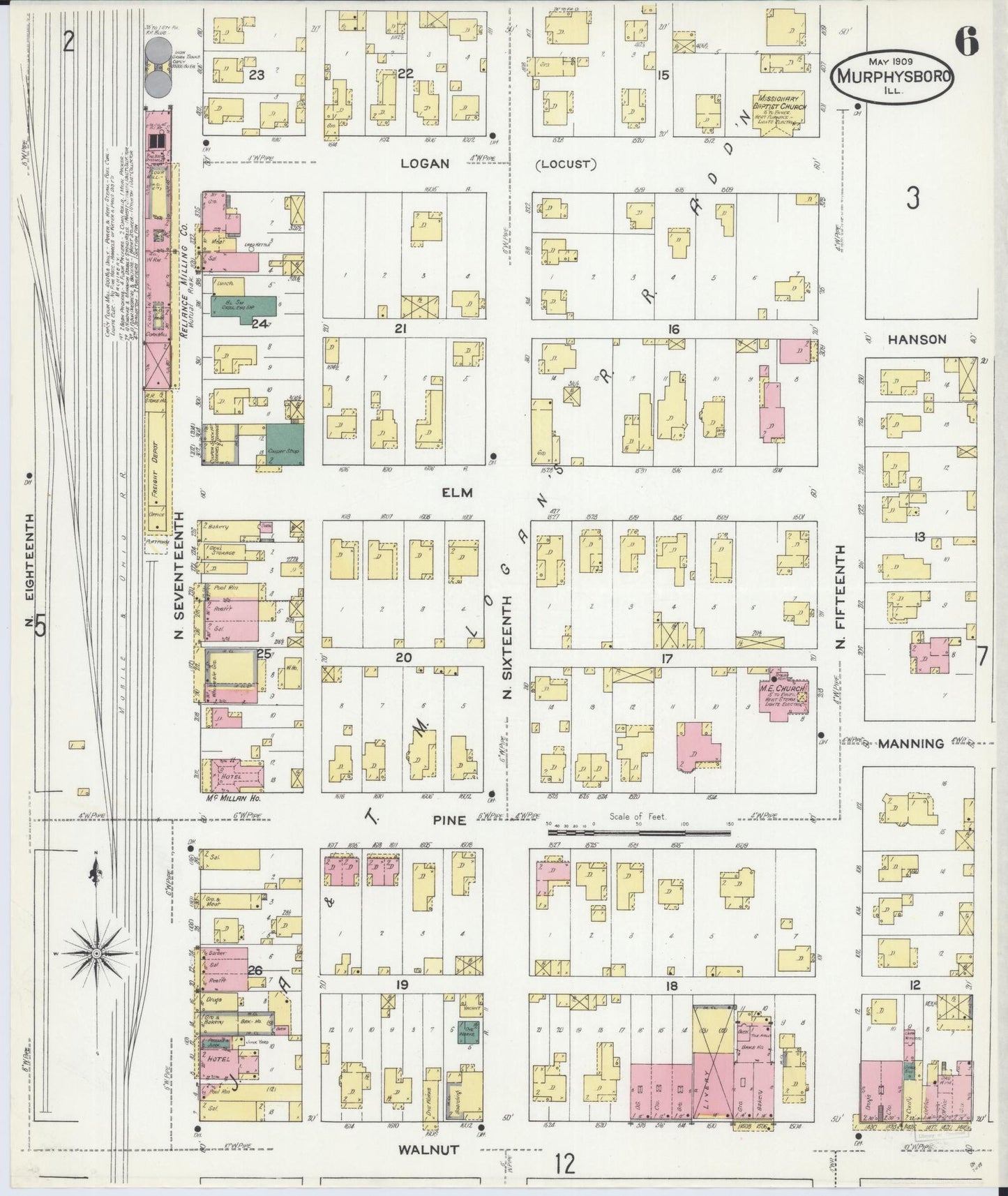 Sanborn Fire Insurance Map from Murphysboro, Jackson County, Illinois (1909), Sheet #0006 - Historic Sanborn Fire Insurance Map Print, vintage old map wall art, antique decor, genealogy gift, Illinois Illinois map