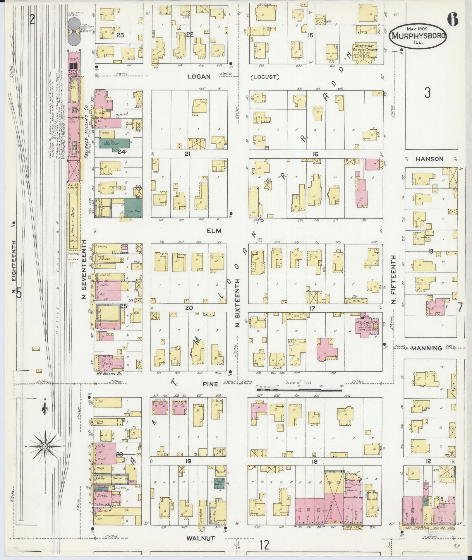 Sanborn Fire Insurance Map from Murphysboro, Jackson County, Illinois (1909), Sheet #0006 - Historic Sanborn Fire Insurance Map Print, vintage old map wall art, antique decor, genealogy gift, Illinois Illinois map