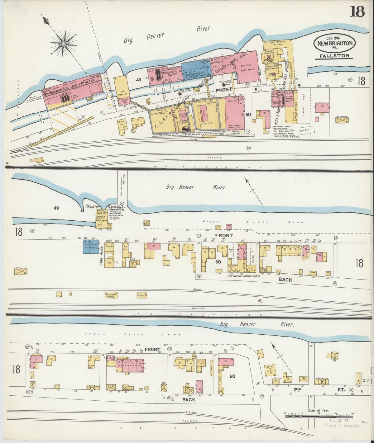 Sanborn Fire Insurance Map from New Brighton, Beaver County, Pennsylvania (1906), Sheet #0018 - Historic Sanborn Fire Insurance Map Print, vintage old map wall art, antique decor, genealogy gift, Pennsylvania Pennsylvania map