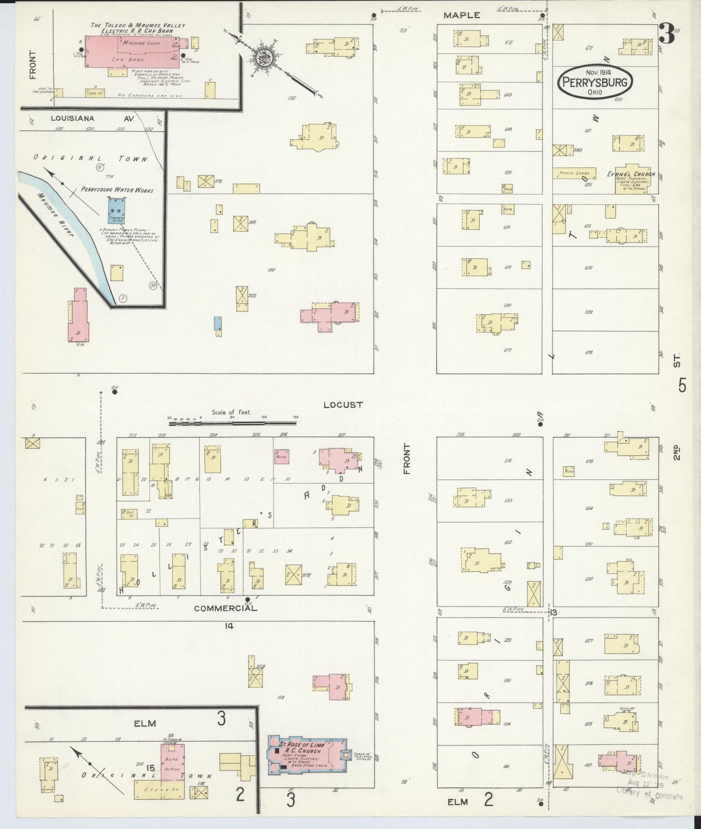Sanborn Fire Insurance Map from Perrysburg, Wood County, Ohio (1914), Sheet #0003 - Historic Sanborn Fire Insurance Map Print, vintage old map wall art, antique decor, genealogy gift, Ohio Ohio map