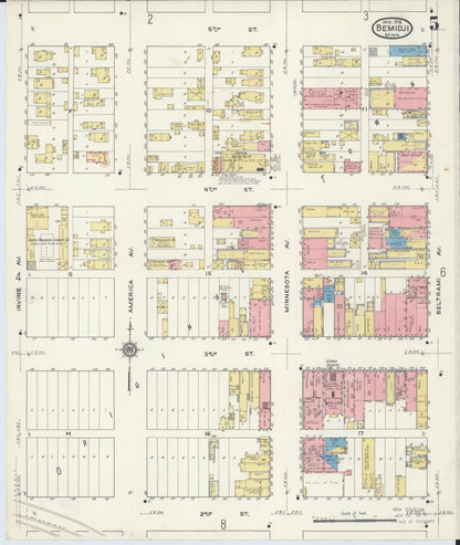 Sanborn Fire Insurance Map from Bemidji, Beltrami County, Minnesota (1916), Sheet #0005 - Historic Sanborn Fire Insurance Map Print, vintage old map wall art, antique decor, genealogy gift, Minnesota Minnesota map