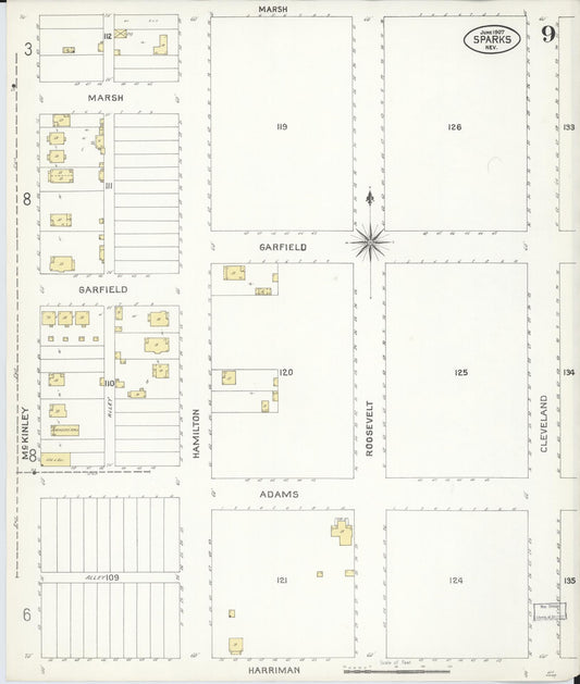 Sanborn Fire Insurance Map from Sparks, Washoe County, Nevada (1907), Sheet #0009 - Historic Sanborn Fire Insurance Map Print, vintage old map wall art, antique decor, genealogy gift, Nevada Nevada map