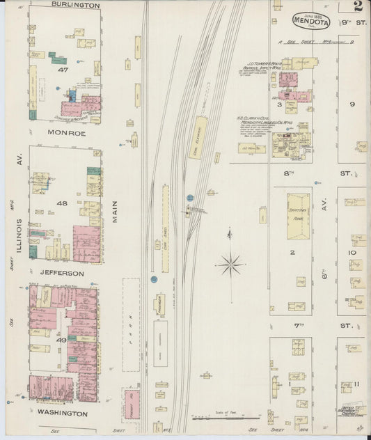 Sanborn Fire Insurance Map from Mendota, La Salle County, Illinois (1885), Sheet #0002 - Historic Sanborn Fire Insurance Map Print, vintage old map wall art, antique decor, genealogy gift, Illinois Illinois map