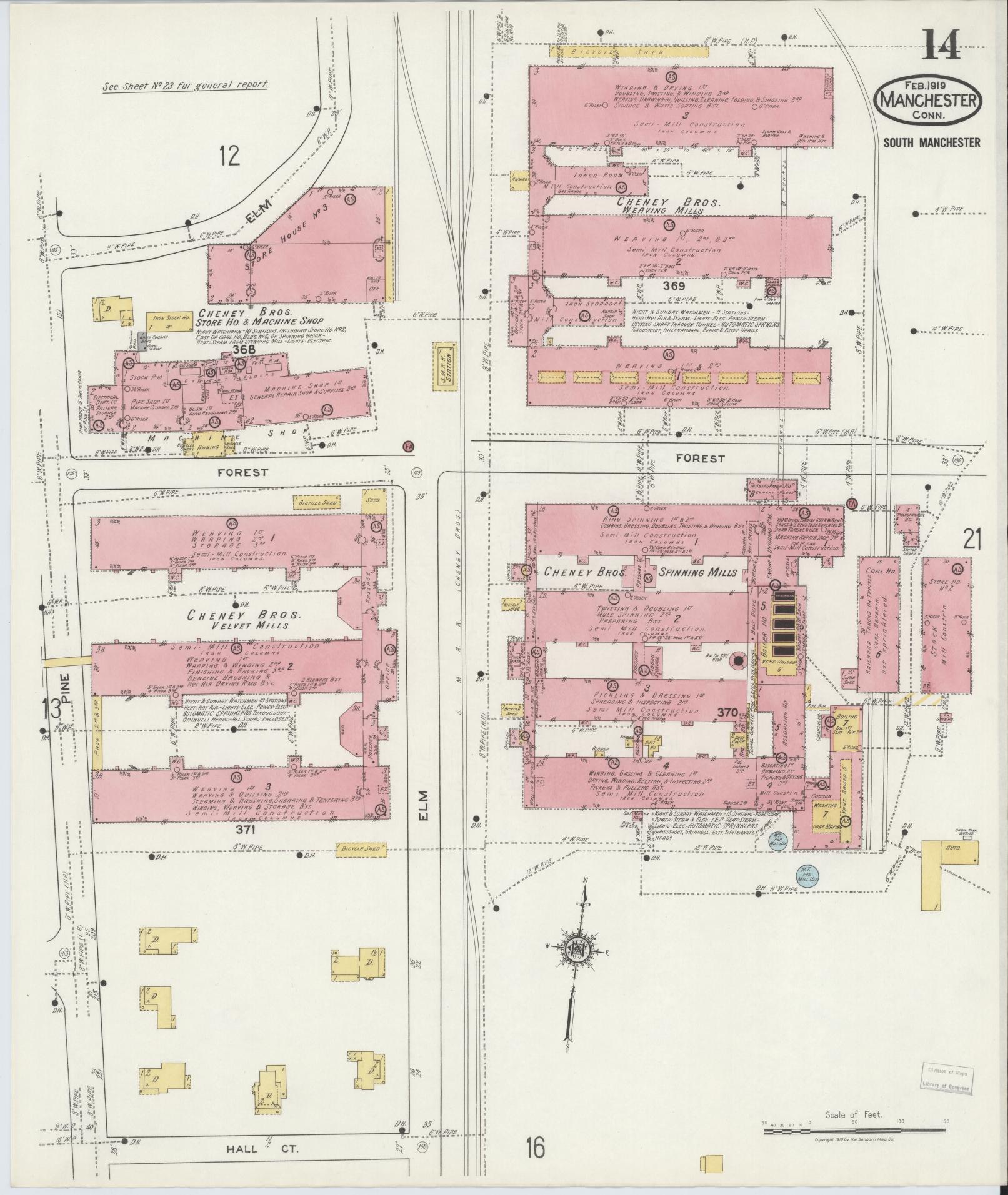 Sanborn Fire Insurance Map from Manchester, Hartford County, Connecticut (1919), Sheet #0014 - Complete Map Set gallery image, historic Sanborn map, vintage wall art, Connecticut Connecticut