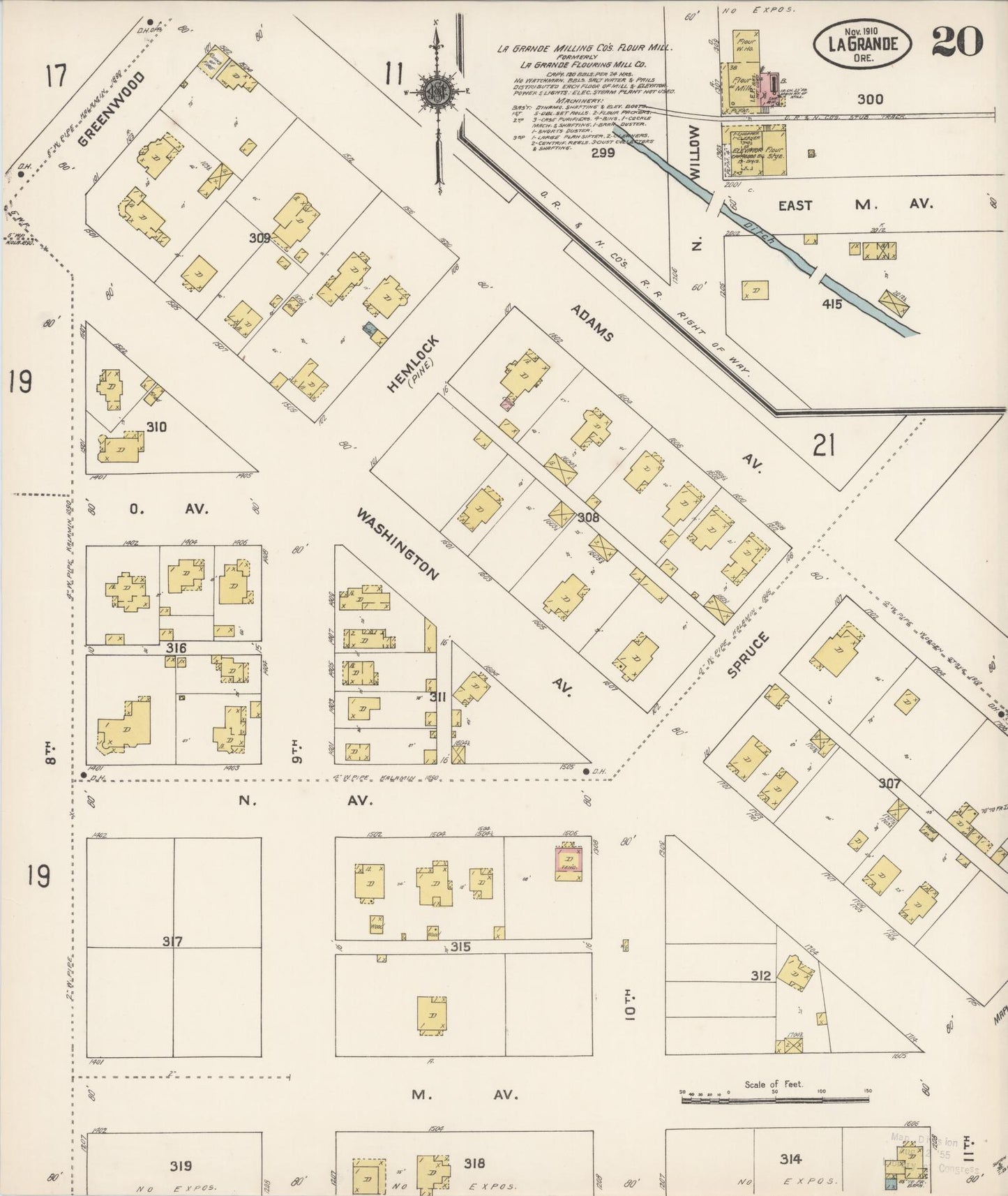 Sanborn Fire Insurance Map from La Grande, Union County, Oregon (1910), Sheet #0020 - Complete Map Set gallery image, historic Sanborn map, vintage wall art, Oregon Oregon