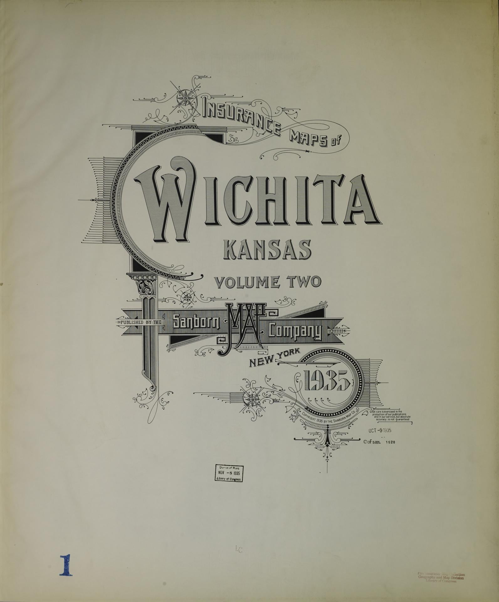 Sanborn Fire Insurance Map from Wichita, Sedgwick County, Kansas (1935), Sheet #0001 - Complete Map Set gallery image, historic Sanborn map, vintage wall art, Kansas Kansas