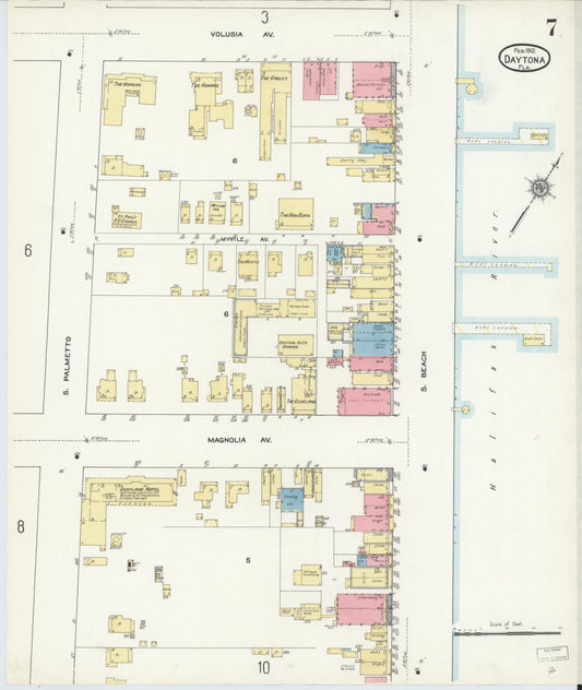 Sanborn Fire Insurance Map from Daytona, Volusia County, Florida (1912), Sheet #0007 - Historic Sanborn Fire Insurance Map Print, vintage old map wall art, antique decor, genealogy gift, Florida Florida map