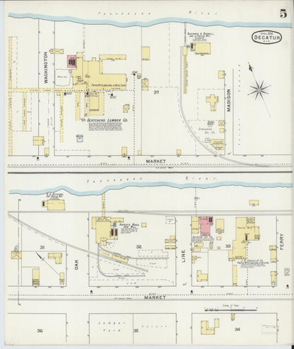 Sanborn Fire Insurance Map from Decatur, Morgan County, Alabama (1894), Sheet #0005 - Complete Map Set gallery image, historic Sanborn map, vintage wall art, Alabama Alabama