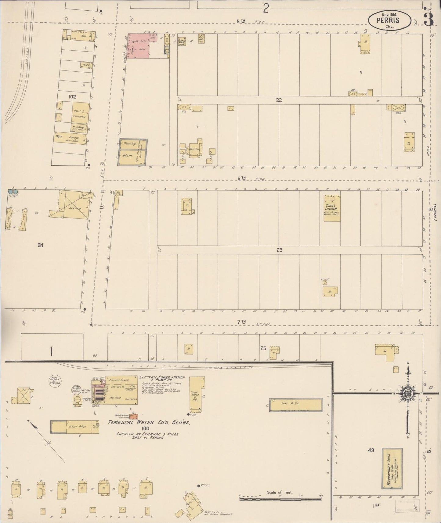 Sanborn Fire Insurance Map from Perris, Riverside County, California (1914), Sheet #0003 - Complete Map Set gallery image, historic Sanborn map, vintage wall art, California California