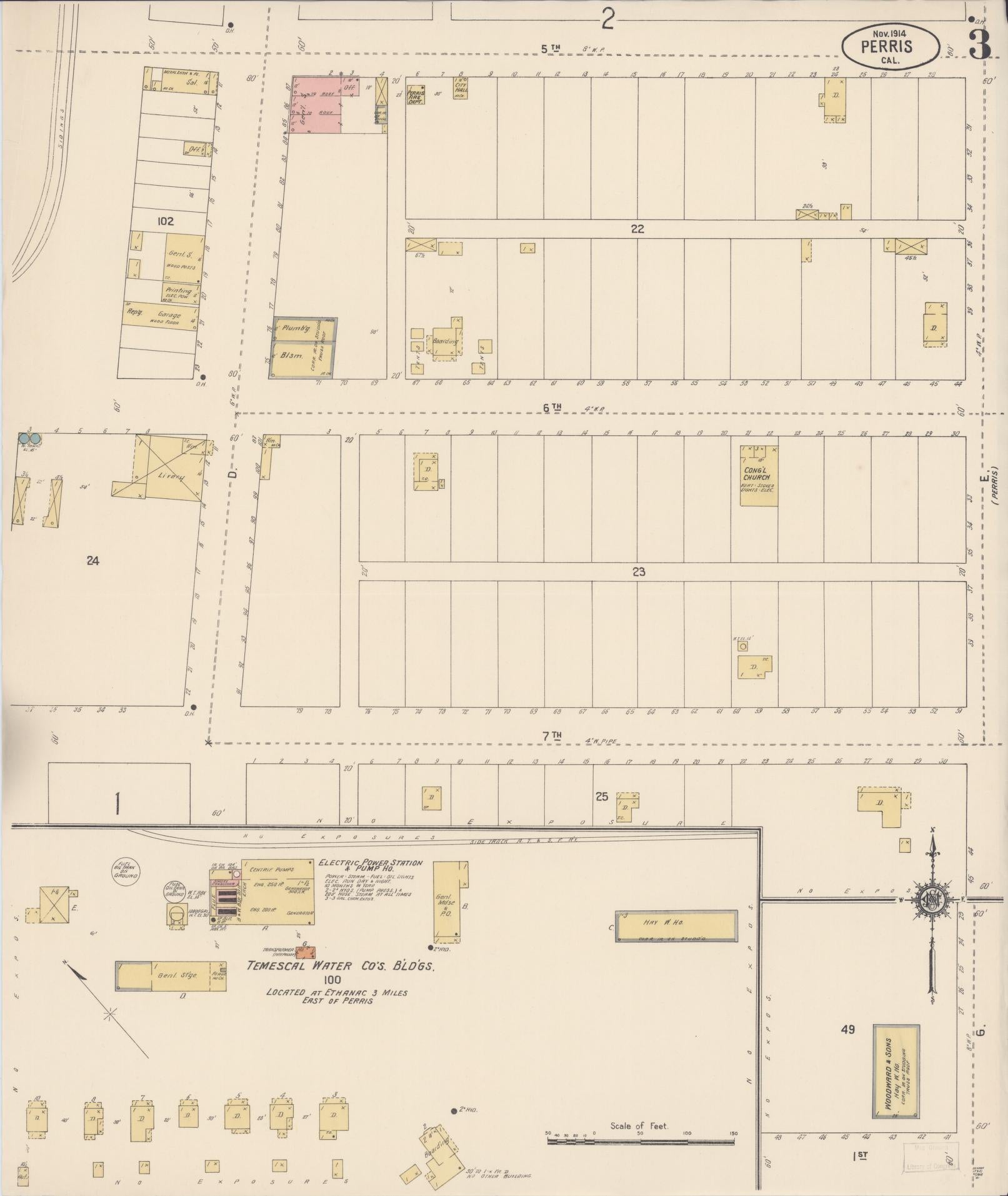 Sanborn Fire Insurance Map from Perris, Riverside County, California (1914), Sheet #0003 - Complete Map Set gallery image, historic Sanborn map, vintage wall art, California California