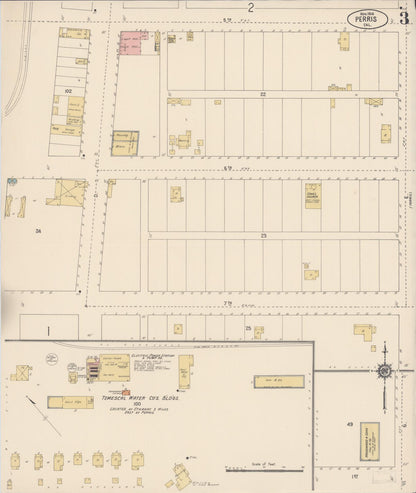 Sanborn Fire Insurance Map from Perris, Riverside County, California (1914), Sheet #0003 - Complete Map Set gallery image, historic Sanborn map, vintage wall art, California California