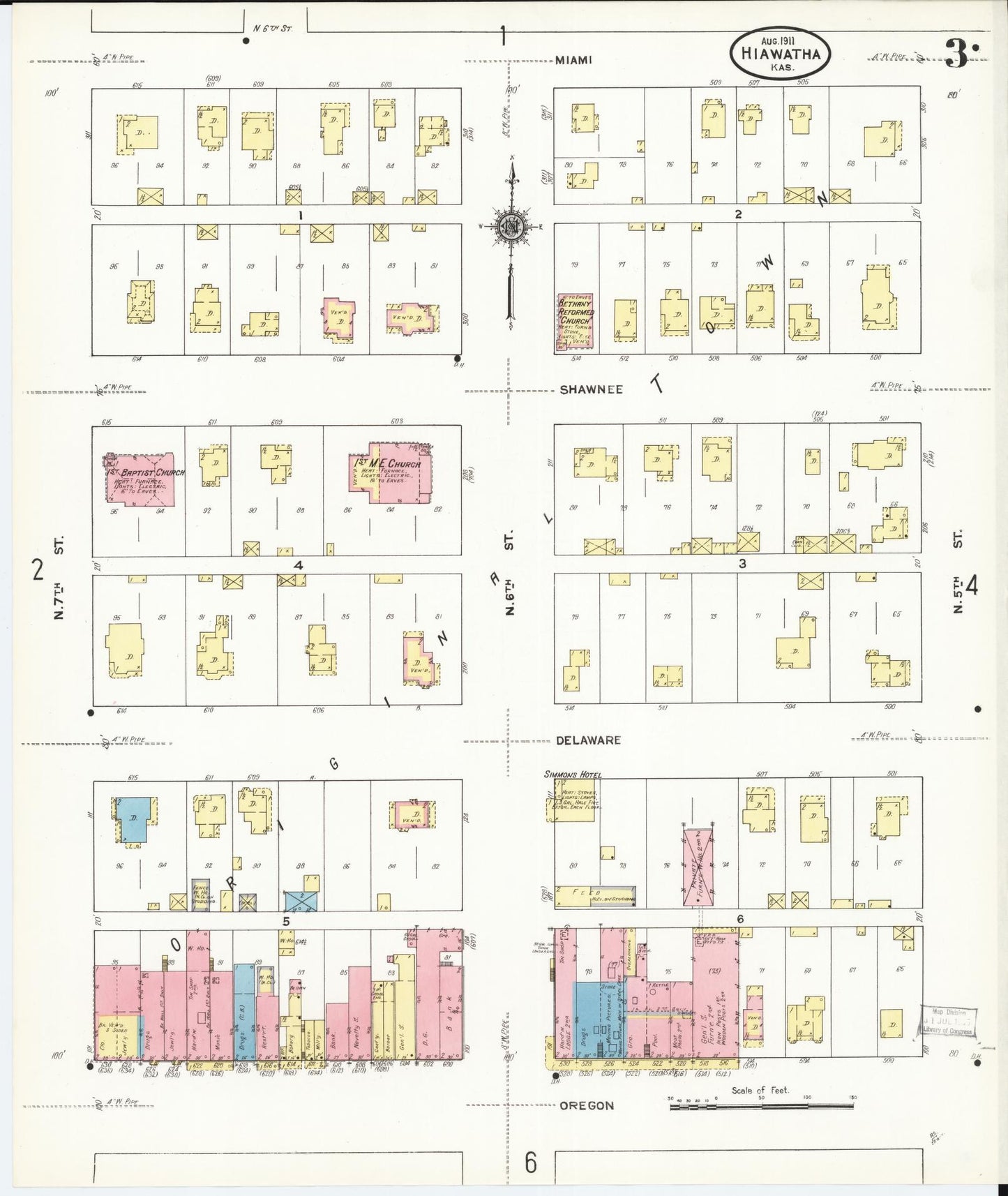 Sanborn Fire Insurance Map from Hiawatha, Brown County, Kansas (1911), Sheet #0003 - Complete Map Set gallery image, historic Sanborn map, vintage wall art, Kansas Kansas