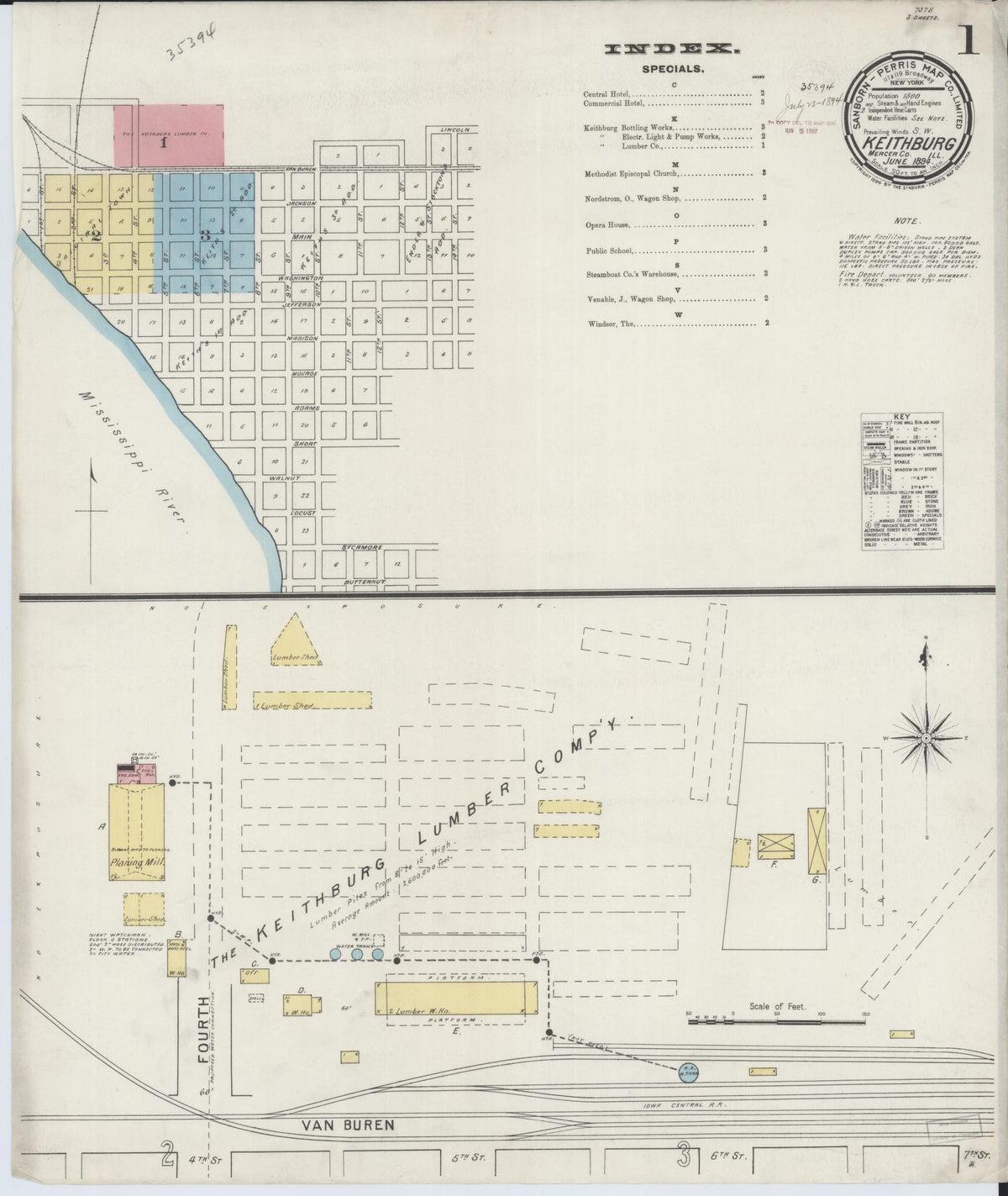 Sanborn Fire Insurance Map from Keithsburg, Mercer County, Illinois (1894), Sheet #0001 - Complete Map Set gallery image, historic Sanborn map, vintage wall art, Illinois Illinois