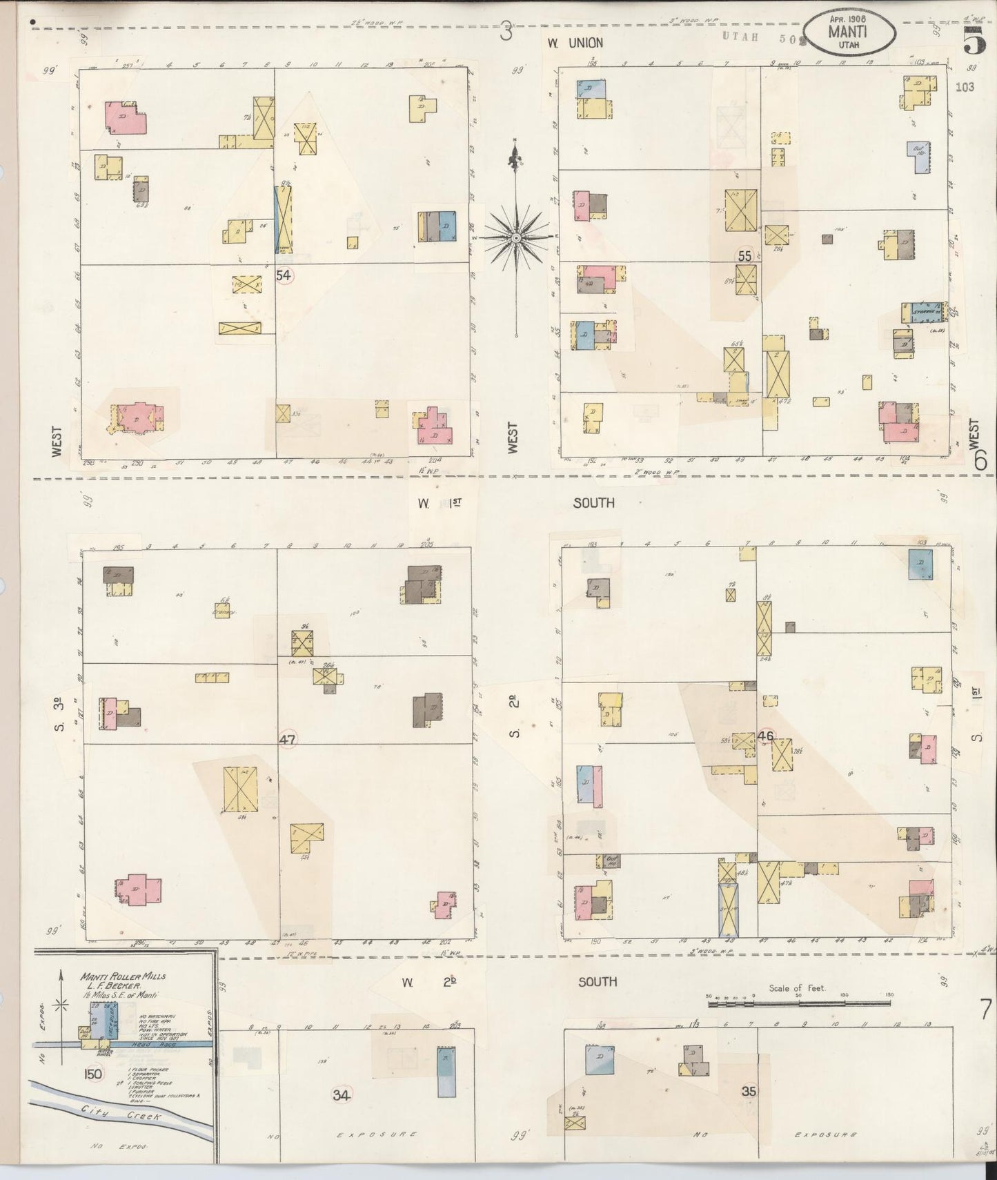 Sanborn Fire Insurance Map from Manti, Sanpete County, Utah (1931), Sheet #0005 - Complete Map Set gallery image, historic Sanborn map, vintage wall art, Utah Utah