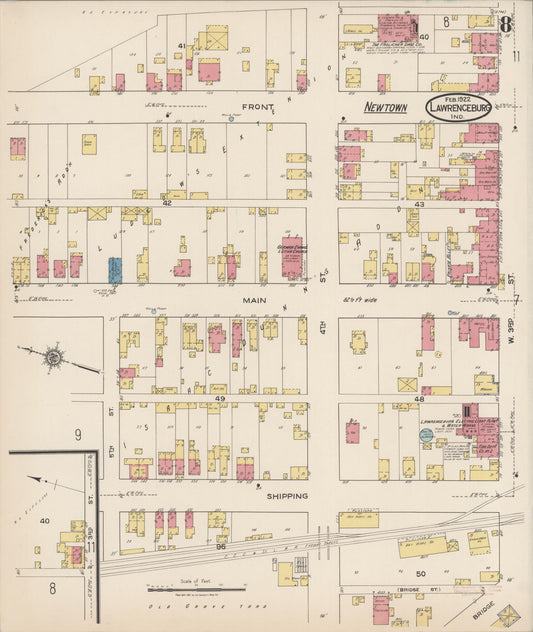 Sanborn Fire Insurance Map from Lawrenceburg, Dearborn County, Indiana (1922), Sheet #0008 - Historic Sanborn Fire Insurance Map Print, vintage old map wall art, antique decor, genealogy gift, Indiana Indiana map