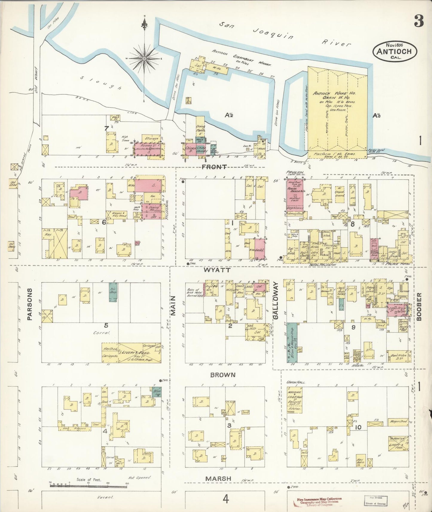 Sanborn Fire Insurance Map from Antioch, Contra Costa County, California (1896), Sheet #0003 - Historic Sanborn Fire Insurance Map Print, vintage old map wall art, antique decor, genealogy gift, California California map
