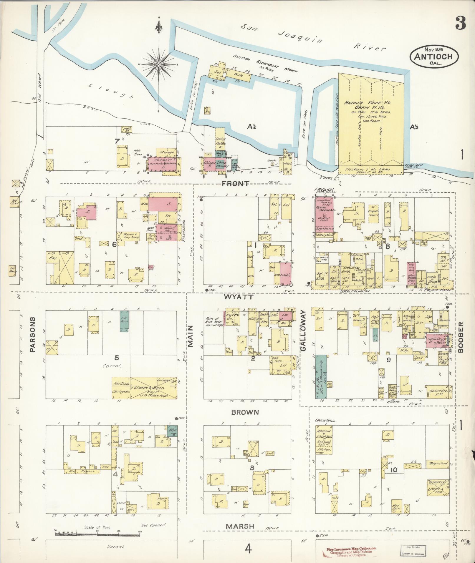 Sanborn Fire Insurance Map from Antioch, Contra Costa County, California (1896), Sheet #0003 - Historic Sanborn Fire Insurance Map Print, vintage old map wall art, antique decor, genealogy gift, California California map