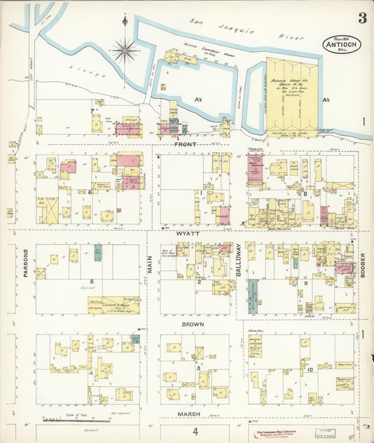 Sanborn Fire Insurance Map from Antioch, Contra Costa County, California (1896), Sheet #0003 - Historic Sanborn Fire Insurance Map Print, vintage old map wall art, antique decor, genealogy gift, California California map