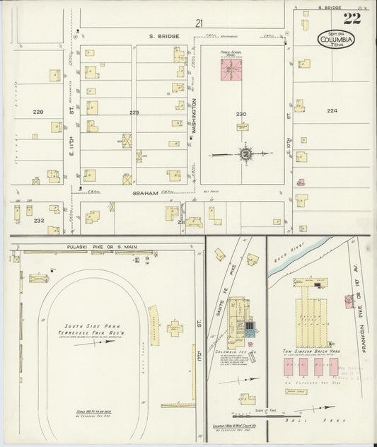 Sanborn Fire Insurance Map from Columbia, Maury County, Tennessee (1914), Sheet #0022 - Historic Sanborn Fire Insurance Map Print, vintage old map wall art, antique decor, genealogy gift, Tennessee Tennessee map