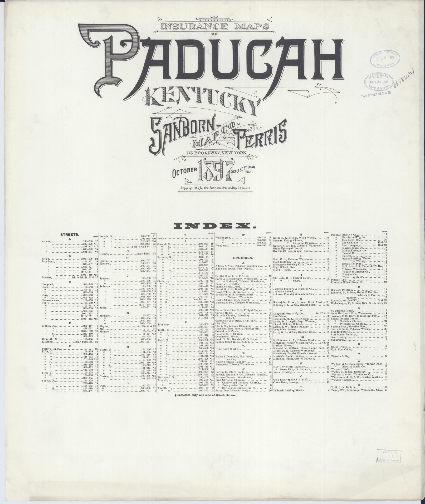 Sanborn Fire Insurance Map from Paducah, Mccraken County, Kentucky. (1897) – Historic Sanborn Fire Insurance Map Print