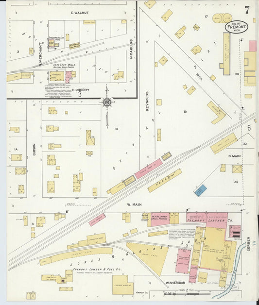 Sanborn Fire Insurance Map from Fremont, Newaygo County, Michigan (1911), Sheet #0007 - Historic Sanborn Fire Insurance Map Print, vintage old map wall art, antique decor, genealogy gift, Michigan Michigan map