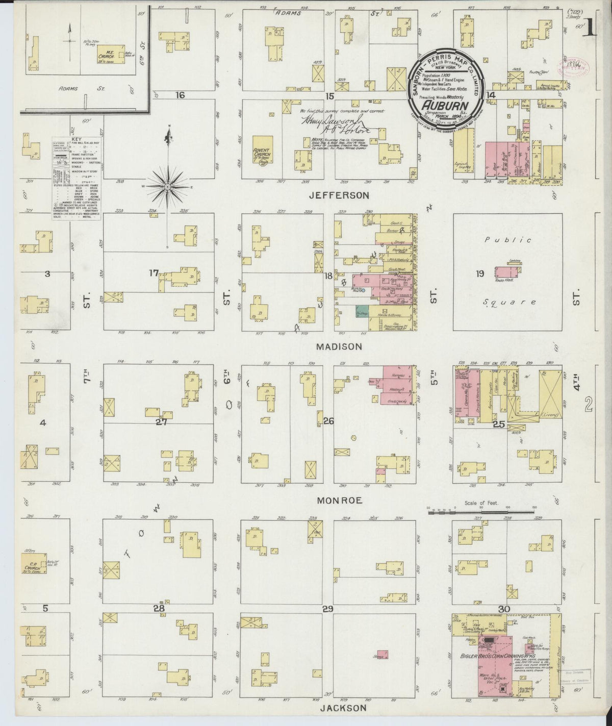 Sanborn Fire Insurance Map from Auburn, Sangamon County, Illinois (1894), Sheet #0001 - Complete Map Set gallery image, historic Sanborn map, vintage wall art, Illinois Illinois