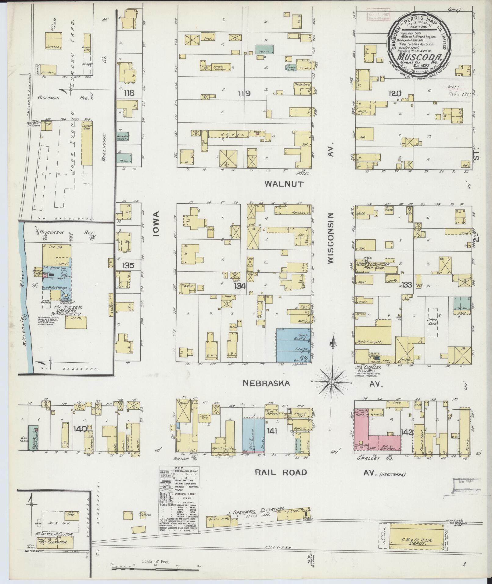Sanborn Fire Insurance Map from Muscoda, Grant County, Wisconsin (1892), Sheet #0001 - Historic Sanborn Fire Insurance Map Print, vintage old map wall art, antique decor, genealogy gift, Wisconsin Wisconsin map
