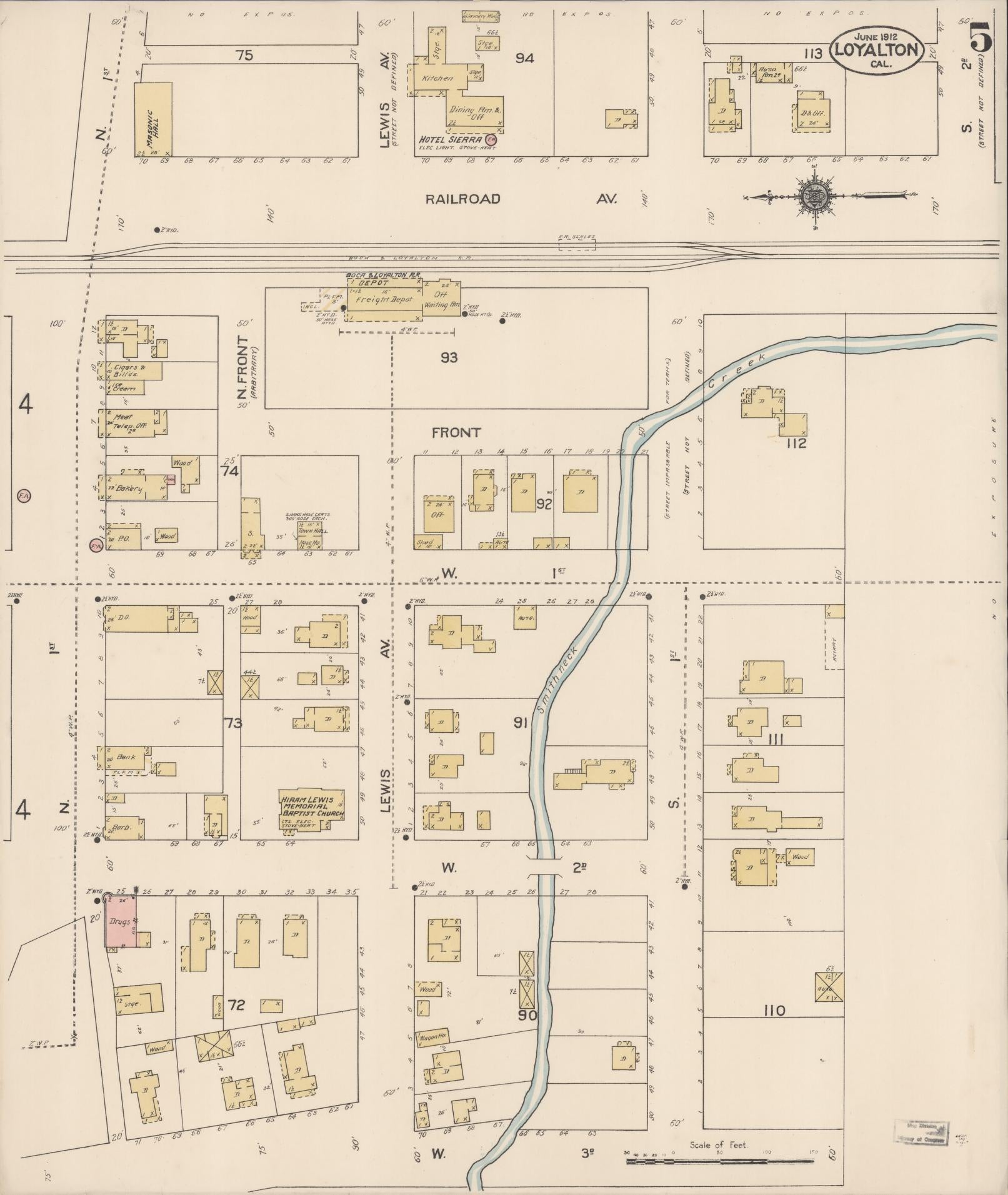Sanborn Fire Insurance Map from Loyalton, Sierra County, California (1912), Sheet #0005 - Historic Sanborn Fire Insurance Map Print, vintage old map wall art, antique decor, genealogy gift, California California map