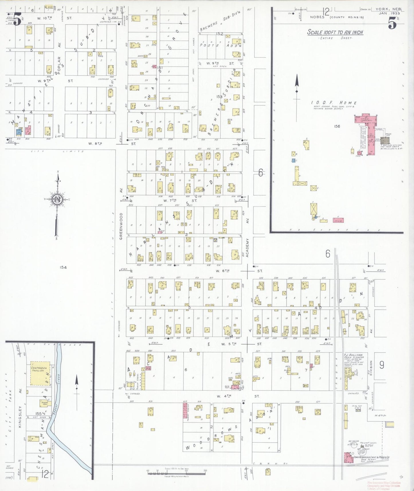 Sanborn Fire Insurance Map from York, York County, Nebraska (1933), Sheet #0005 - Complete Map Set gallery image, historic Sanborn map, vintage wall art, Nebraska Nebraska
