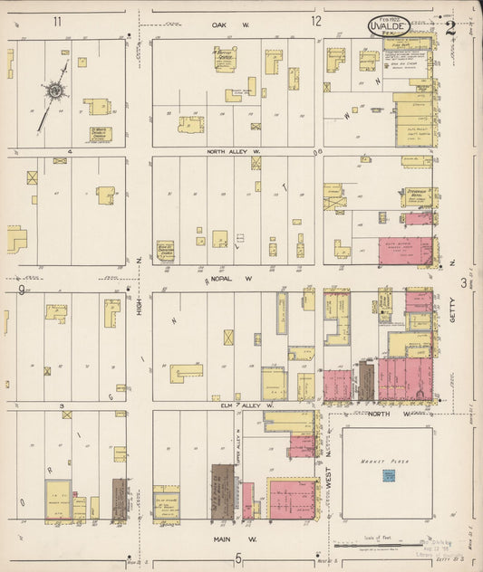 Sanborn Fire Insurance Map from Uvalde, Uvalde County, Texas (1922), Sheet #0002 - Historic Sanborn Fire Insurance Map Print, vintage old map wall art, antique decor, genealogy gift, Texas Texas map