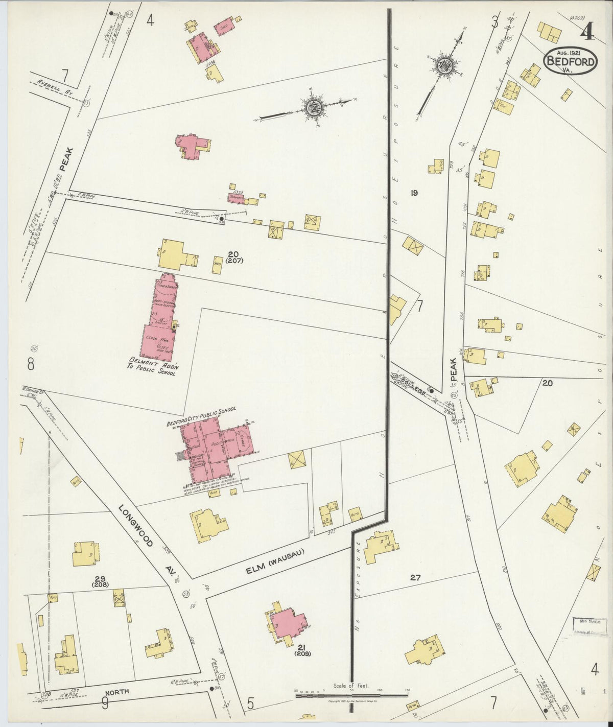 Sanborn Fire Insurance Map from Bedford, Independent Cities, Virginia (1921), Sheet #0004 - Complete Map Set gallery image, historic Sanborn map, vintage wall art, Virginia Virginia